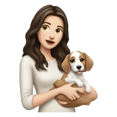 Pretty brunette pale woman holding puppy sticker