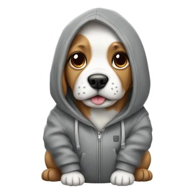 Dog wearing a grey hoodie with a backpack on sticker