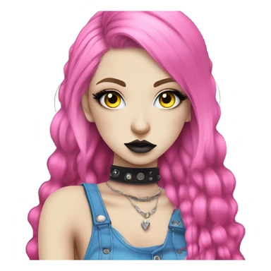Blue eyed pale hime gyaru girl, hot pink and yellow split-dyed hair, dark makeup, punk clothes sticker