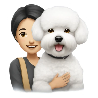 A cute and happy bichon frise with an Asian woman  sticker