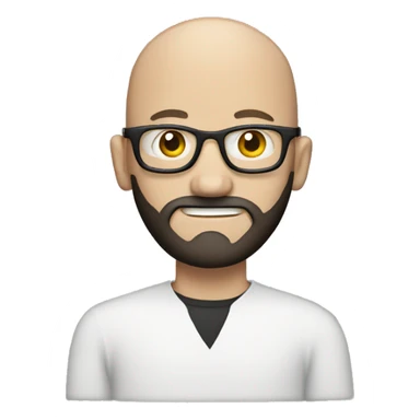 Bald white guy with dark beard behind a macbook sticker