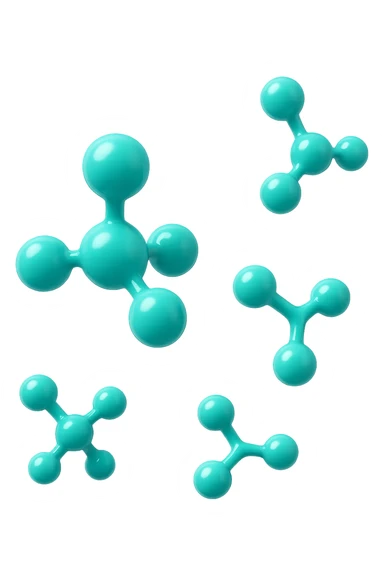 emoji 3d stile iphone di cinque molecole chimiche turchesi che fluttuano in aria 3d sticker
