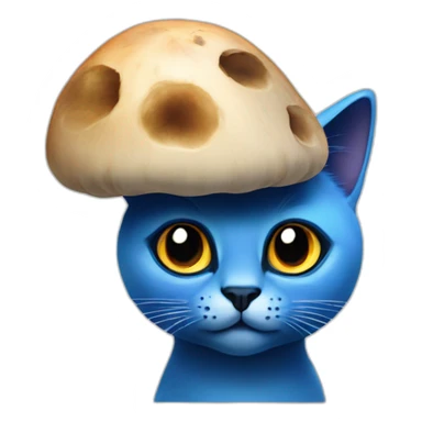 blue cat with big black eyes and a big mushroom on his head. sticker