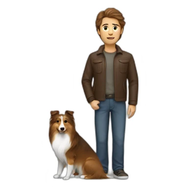 a man with brown hair and a sheltie sticker