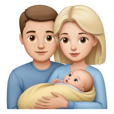 Guy and girl holding a baby sticker