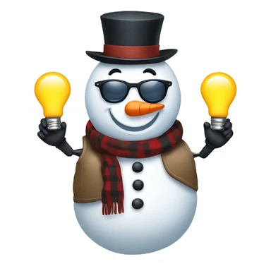 snowman  with sunglasses and vest. Stick arms holding light bulb sticker