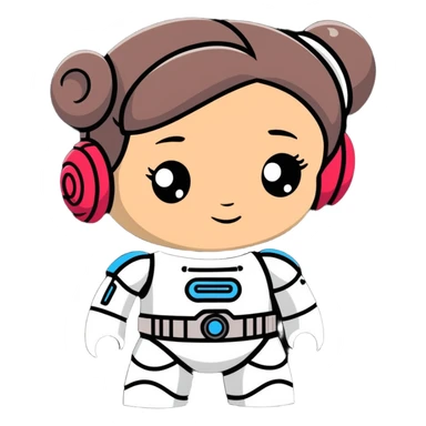 charming and fun cartoon toy robot with Princess Leia's signature hair buns sticker