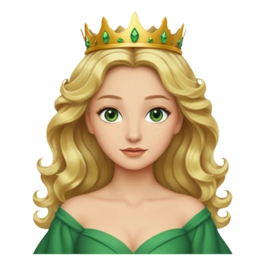 Queen, blonde wavy hair, green eyes, long green dress sticker