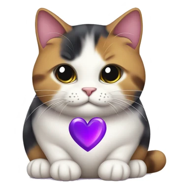 fat calico cat holding a purple heart  sticker