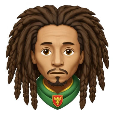 old melancholic  Bob Marley with gigantic dread locks in form heraldic crest   sticker