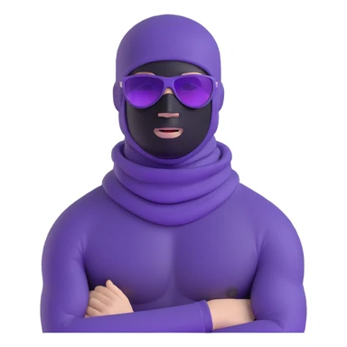 shirtless athletic man with white skin, wearing a purple balaclava face mask and purple sunglasses with black tinted lenses sticker