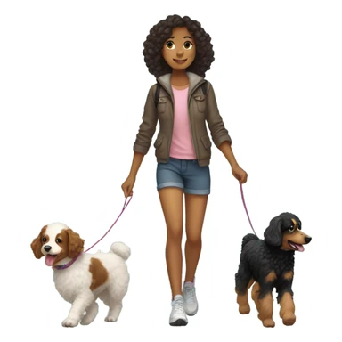 girl walking a poodle and an australian shepard  sticker