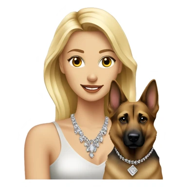 blonde beauty with jewelry indoors with German shepherd dog mix sticker