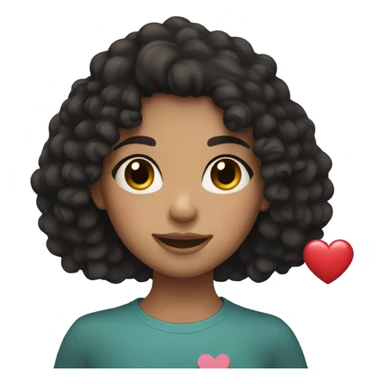 A girl with black curly hair, freckles, tan skin, holding a heart  sticker