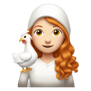 Ginger girl with Long hair and a white hen inside her Arms  sticker