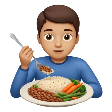 Create a person having lunch. Not a sandwich. Rice, beans, vegetables and chicken. sticker