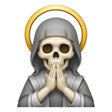 skull with a halo and praying hands, emoji style sticker