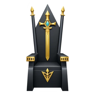 wide big iron black Illuminati sword throne with gold details and Illuminati symbol sticker