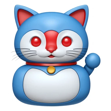 Doraemon, blue robotic cat with a red nose and a white face sticker