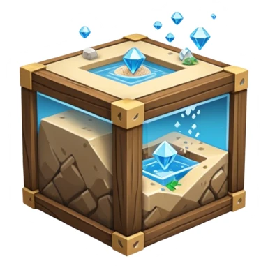 crafting table with tools, stone, wood, glass, sand, steam, water, diamonds... like a minecraft style cube crafting table  sticker