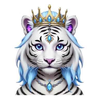 ESO Female white/black tiger khajiit leader of the umbral rose, glowing blue eyes, glowing blue 'third eye' gem, black dreadlocks; silver crown/tiara with purple gems sticker