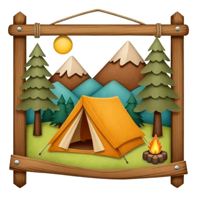 Wooden Camping sign made of felt texture, scrapbooking style, transparent background sticker