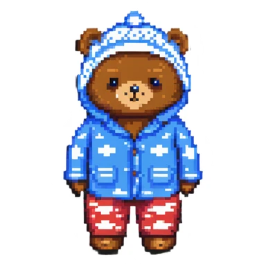 bear in pajamas with sleeping cap pixel art sticker