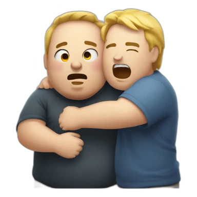 A bit chubby man hugging and yelling another a bit chubby man sticker