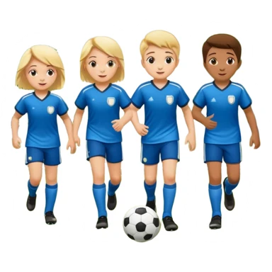 A group of 4 kids playing soccer in a park sticker