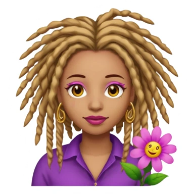 Gold dread locs pink emoji face purple flower in the hair red lipstick light brown face  just the face pink tips on end of locs  sticker
