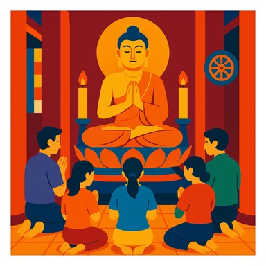 people praying in a Buddhist temple sticker