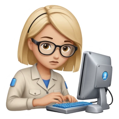 female computer technician fixing damaged computer sticker