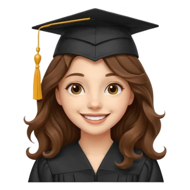 Graduated Students, Cheerful girl, long brown wavy hair, wearing graduation cap sticker