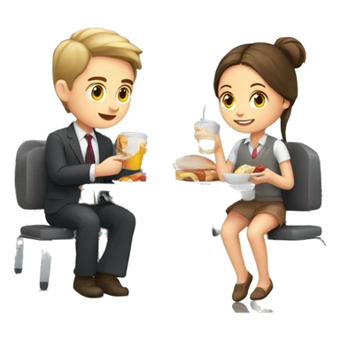 Boy and girl at the airport eating ful English breakfast  sticker
