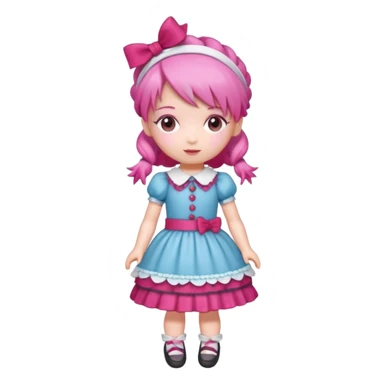 Isolated detaile illustration of the most modern raspberry torte doll figurine full body with pink hair and a hairband sticker