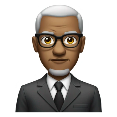 Malcolm x  with small round face and suit and glasses and buzz cut and small black eyes and small gray beard and small black eyes and wrinkled forehead sticker