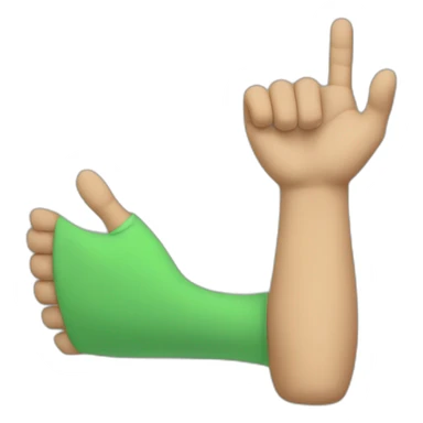 Arm and open hand with a green shirt sticker