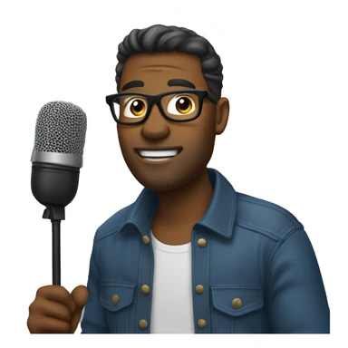 Podcaster talking into microphone sticker