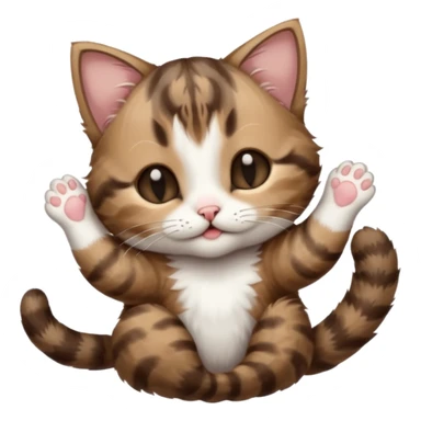 dark brown tabby and white kitten with his eyes closed whilst in funny positions stretched out and  upside down sticker