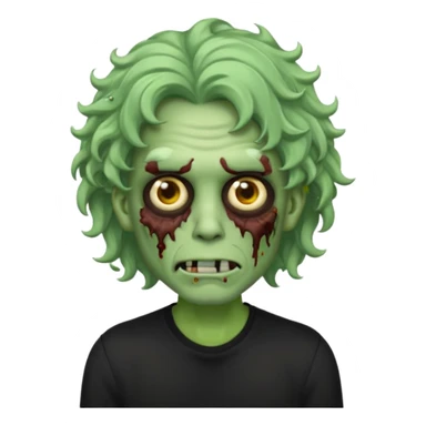 Emoji masculino de zumbi estilo iPhone,com cabelo ondulado grande, camisa preta e brincos sticker
