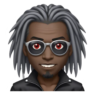 Black Vampire wearing sunglasses, shoulder length black and grey dreadlock hair comb over to one side. sticker