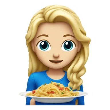 Blonde girl with blue eyes eating pasta sticker
