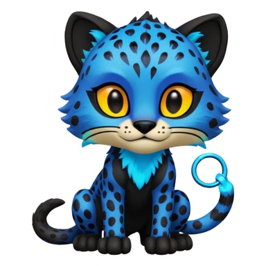 Obsidian-pitch-black fur body with neon-glowing-blue ring-markings Grem2-Gremz-Cheetah-Sergal-fusion, full body  sticker