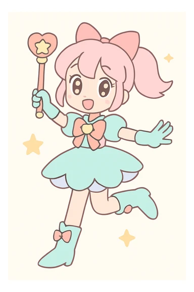 anime style magical girl, dynamic pose, pastel colors sticker