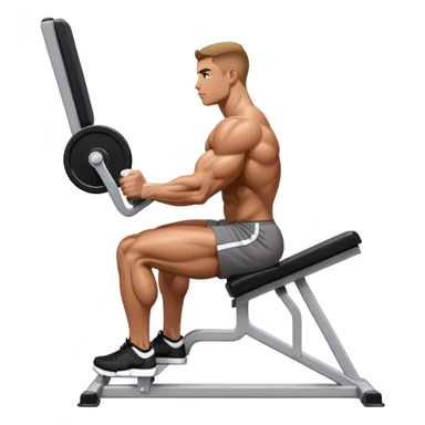 side-view bodybuilder seated weighted calf-raise machine lower leg exercise sticker