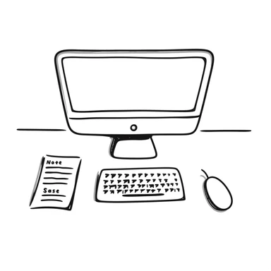 Simple workspace with computer and notes in organized layout sticker