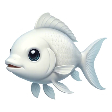 Cinematic Noble White Goldfish Portrait Emoji, Poised and regal, with a sleek, streamlined build and a luminous, pure white body, deep-set soulful pale eyes, Simplified yet sharp and sophisticated features, highly detailed, glowing with a soft, dignified glow, high shine, intelligent and graceful, stylized with an air of aquatic purity, focused and attentive, soft glowing outline, capturing the essence of a watchful and confident aquatic companion, so majestic it feels as though it could glide out of the screen with effortless authority! sticker