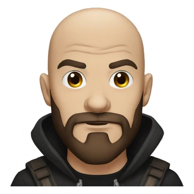 bald human rogue with brown beard and black hood angry sticker