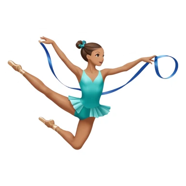 A graceful rhythmic gymnast performing with a flowing ribbon, executing an elegant leap mid-air. The pose exudes flexibility, balance, and artistry. The background suggests a competition arena with soft lighting, emphasizing movement, precision, and the beauty of the sport. sticker