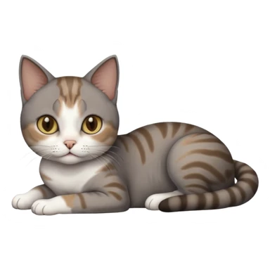 full body tiny short hair dark grey and 3/4 white cat with hazel eyes lying down sticker